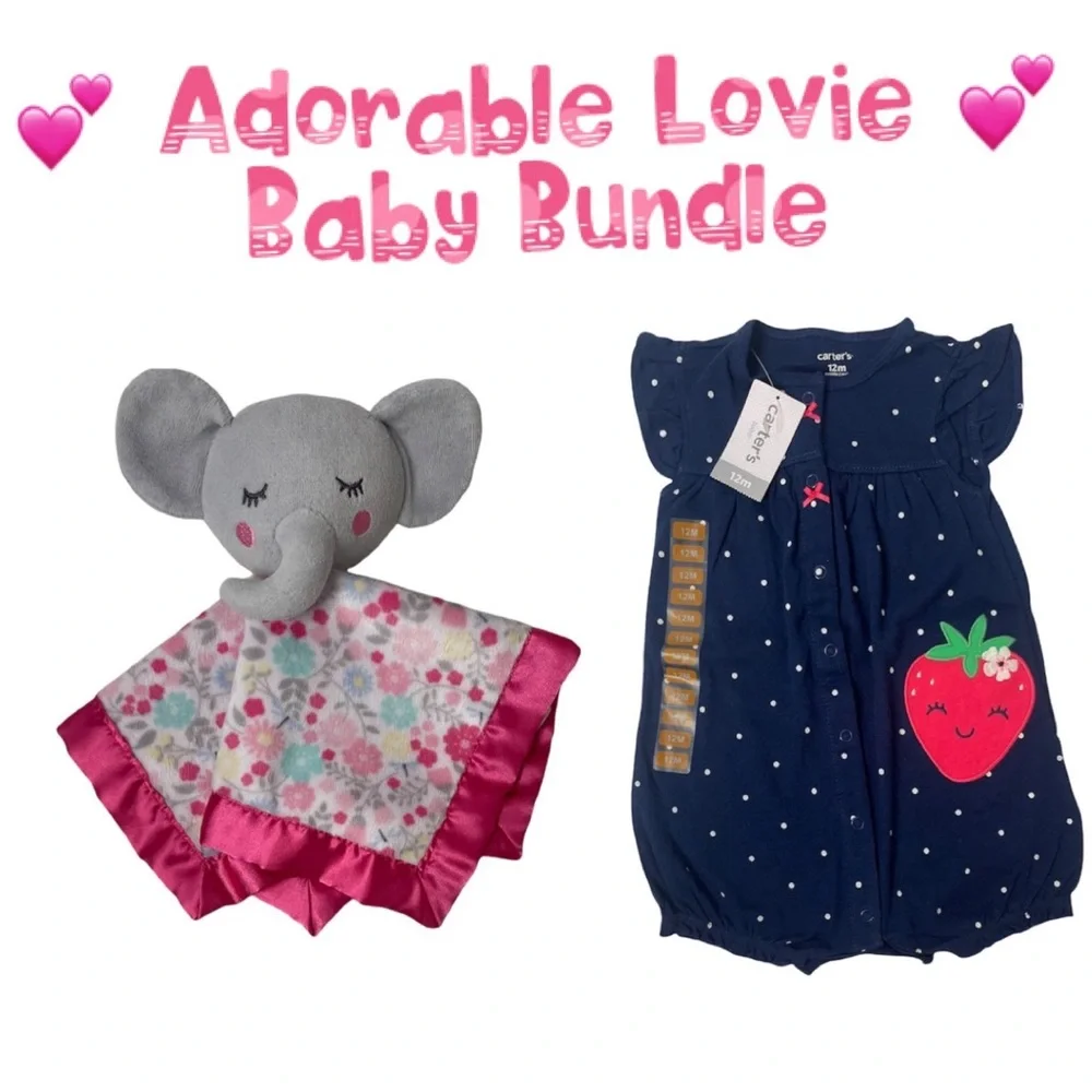 Strawberry Flowers One Piece Outfit Cuddle Set Security Blanket Lovie Plush Toy